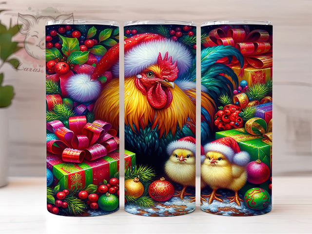 Funny Chicken Christmas Tumbler, Farm Holiday Wrap, Funny Poultry Sublimation Design, Festive Hen Cup, 20Oz Skinny Tumbler Wrap, Barnyard Christmas Mug, Holiday Chicken Design Sublimation Lara' s Designs 