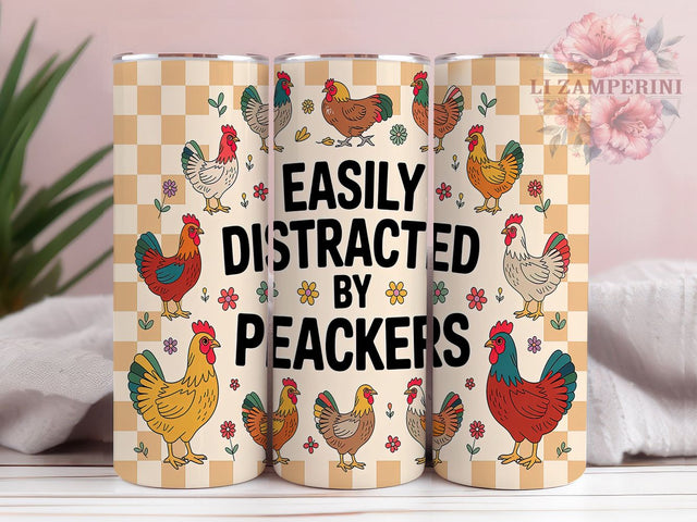 Funny Chicken Easily Distracted 20oz Tumbler, Funny Chicken Tumbler, 20oz Sublimation Wrap, Farm Animal Drinkware, Quirky Chicken Design, Chicken Lover Gift, Humorous Farm Tumbler Sublimation Li Zamperini 
