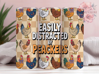 Funny Chicken Easily Distracted 20oz Tumbler, Funny Chicken Tumbler, 20oz Sublimation Wrap, Farm Animal Drinkware, Quirky Chicken Design, Chicken Lover Gift, Humorous Farm Tumbler Sublimation Li Zamperini 