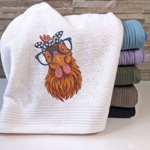 Funny Chicken Embroidery Design – Nerdy Hen with Glasses & Polka Dot Bow Machine Embroidery File, 9 Sizes Embroidery/Applique DESIGNS PatternFeed8 