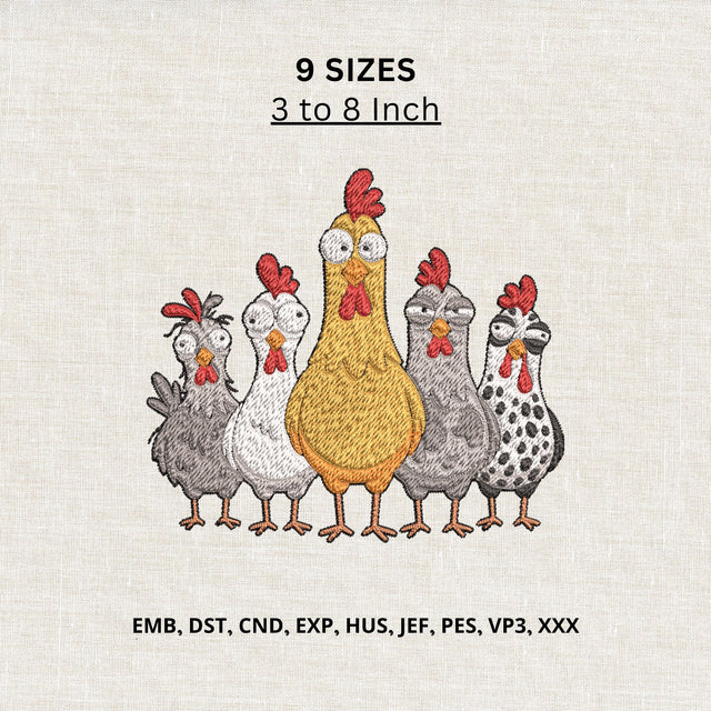 Funny Chicken Family Machine Embroidery Design Farm Hen Rooster Embroidery File Embroidery/Applique DESIGNS PatternFeed8 