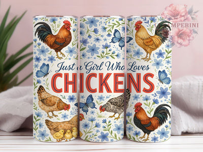 Funny Chicken Farm 20oz Tumbler, Funny Chicken, Girl Loves Chickens, Roosters Hens Chicks, Farm Animal Pattern, Blue Floral Motifs, Butterfly Accents, Sublimation PNG Sublimation Li Zamperini 