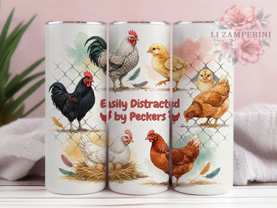 Funny Chicken Humor 20oz Tumbler, Funny Chicken, Distracted by Peckers, Chicken Humor, Farm Animals, Chicken Pattern, Skinny Tumbler, Sublimation PNG Sublimation Li Zamperini 