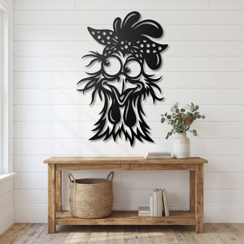 Funny Chicken Lady Laser SVG | Crazy Hen Metal Wall Art DXF | Farmhouse Chicken Face CNC Cut File | Plasma Cut Svg | Rustic Chicken Decor SVG HappyDesignStudio 