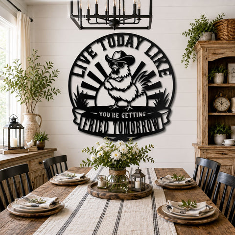 Funny Chicken Laser SVG | Live Today Like You're Getting Fried Tomorrow | Rooster Farm Sign DXF | CNC Plasma Cut File | Rustic Chicken Decor SVG HappyDesignStudio 