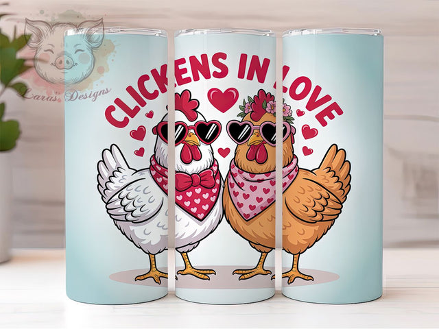 Funny Chicken Love Theme 20oz Tumbler Wrap, Clickens In Love, Farm Humor, Chicken Art, Love Theme, 20oz Tumbler Wrap, Sublimation PNG Sublimation Lara' s Designs 