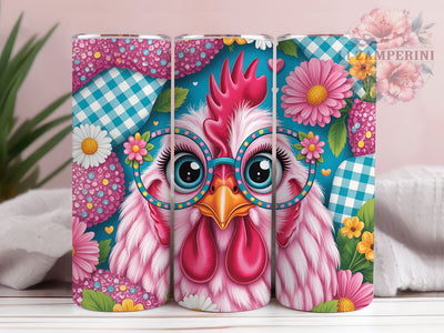 Funny Chicken Pink Farm Cartoon 20oz Tumbler Wrap, Cartoon Chicken, Adorable Animal, Pink Feathers, Farm Theme, 20oz Tumbler Wrap, Sublimation PNG Sublimation Li Zamperini 
