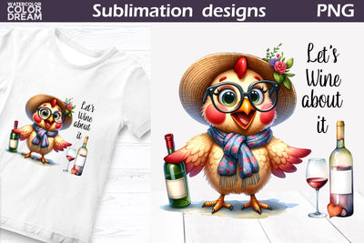 Funny Chicken Sublimation | Wine Quote T Shirt Sublimation WatercolorColorDream 