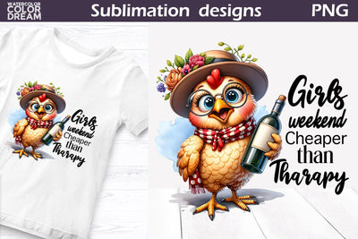 Funny Chicken Sublimation | Wine Quote T Shirt Sublimation WatercolorColorDream 