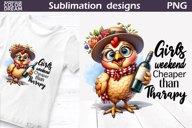 Funny Chicken Sublimation | Wine Quote T Shirt Sublimation WatercolorColorDream 
