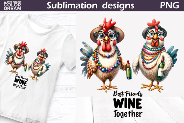 Funny Chicken Sublimation | Wine Quote T Shirt Sublimation WatercolorColorDream 
