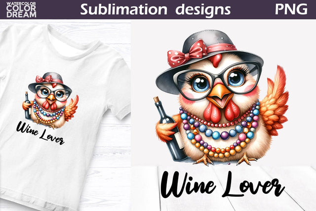 Funny Chicken Sublimation | Wine Quote T Shirt Sublimation WatercolorColorDream 