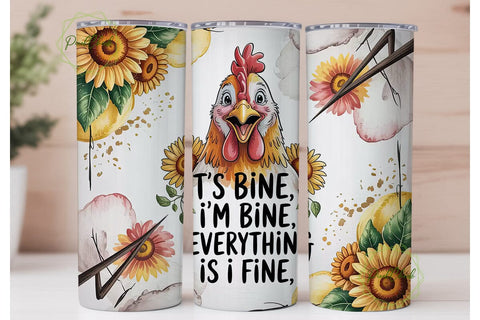 Funny Chicken & Sunflowers 20oz Tumbler Sublimation PixelChick 