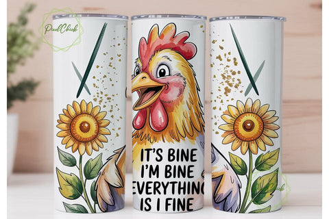 Funny Chicken & Sunflowers 20oz Tumbler Sublimation PixelChick 