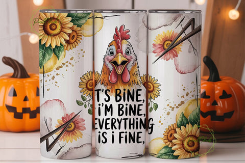 Funny Chicken & Sunflowers 20oz Tumbler Sublimation PixelChick 