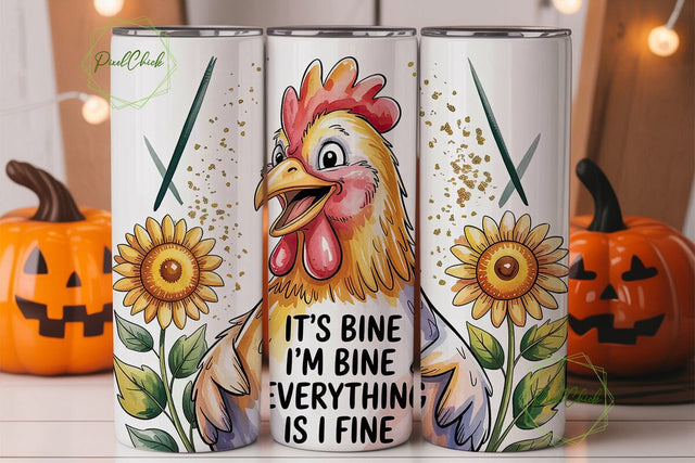 Funny Chicken & Sunflowers 20oz Tumbler Sublimation PixelChick 