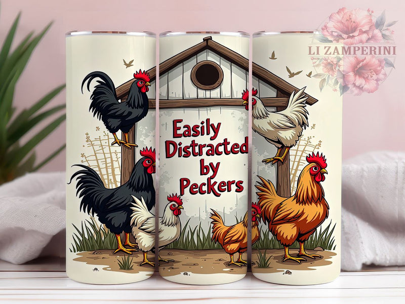 Funny Chicken Tumbler, Chicken Humor Design, Easily Distracted Tumbler, 20oz Tumbler Wrap, Sublimation Design, Quirky Chicken Art, Farm Life Tumbler, Chicken Lover Gift Sublimation Li Zamperini 
