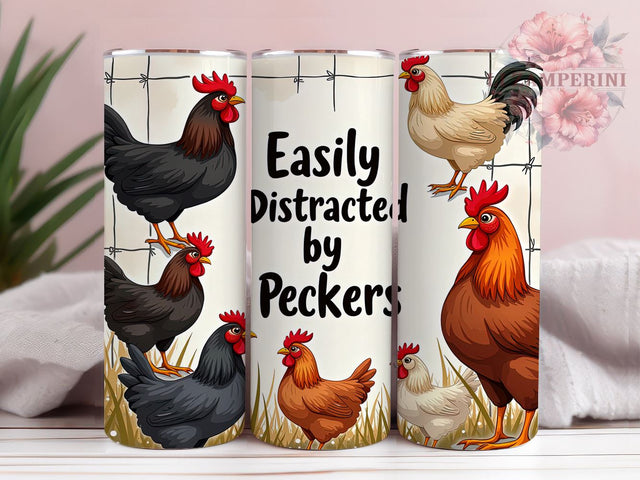 Funny Chicken Tumbler, Chicken Humor Design, Easily Distracted Tumbler, 20oz Tumbler Wrap, Sublimation Design, Quirky Chicken Art, Farm Life Tumbler, Chicken Lover Gift Sublimation Li Zamperini 