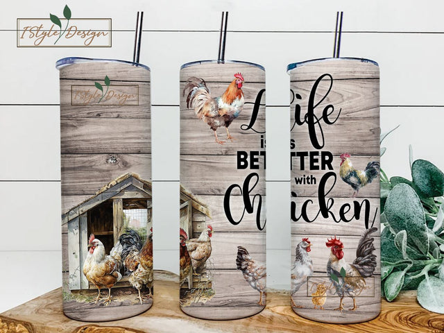 Funny Chicken Tumbler Wrap PNG 20 oz Skinny Tumbler Sublimation Design Instant Digital Download, Life Is Better With Chickens Wrap Sublimation iStyleDesign 