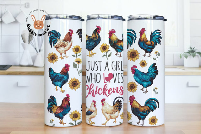 Funny Chicken Tumbler Wrap PNG 20 oz Skinny Tumbler Sublimation Design Instant Digital Download Only, Just A Girl Who Loves Chickens Tumbler Sublimation Rabbitmakies 