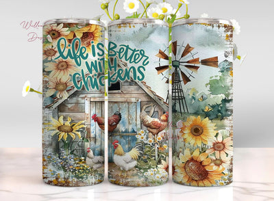 Funny Chicken Tumbler Wrap PNG 20 oz Skinny Tumbler Sublimation Design Instant Digital Download Only, Life Is Better With Chickens Wrap Sublimation WillowSageDesign 