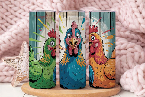Funny Chickens 20oz Tumbler Wrap Sublimation DesignSVG 