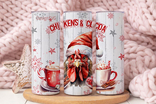Funny Chickens Christmas 20 oz Skinny Tumbler Sublimation Design Digital Download PNG Instant DIGITAL ONLY, Chickens and Cocoa Tumbler Wrap Sublimation DesignSVG 
