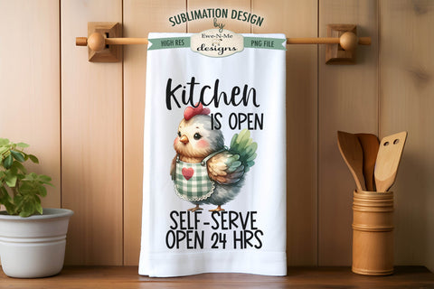 Funny Chickens Kitchen Towel Sublimation | Kitchen Open Kitchen Closed PNG Sublimation Ewe-N-Me Designs 