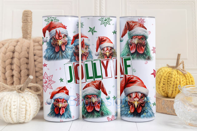 Funny Christmas 20 oz Skinny Tumbler Sublimation Design Digital Download PNG Instant, Jolly Af Funny Chicken Tumbler Wrap Sublimation BouDesign 