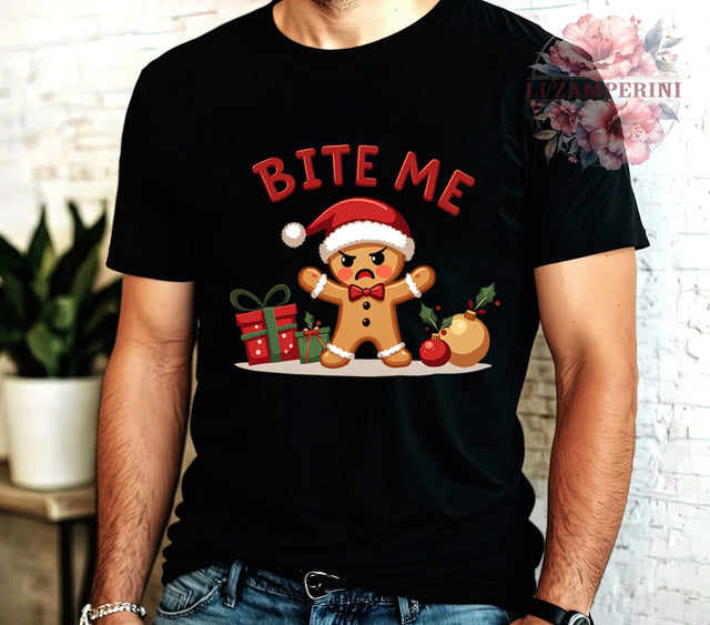 Funny Christmas, Angry Gingerbread, Bite Me Graphic, PNG Download, Sublimation Design, Holiday Humor, Christmas Decor, Cute Gingerbread Art Sublimation Li Zamperini 