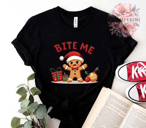 Funny Christmas, Angry Gingerbread, Bite Me Graphic, PNG Download, Sublimation Design, Holiday Humor, Christmas Decor, Cute Gingerbread Art Sublimation Li Zamperini 