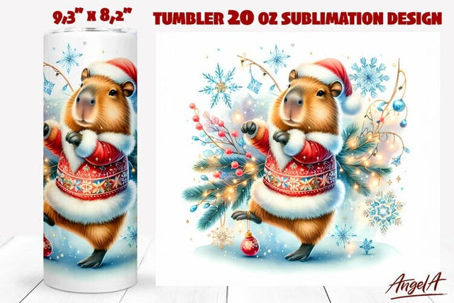 Funny Christmas animal tumbler sublimation, dancing capybara Sublimation Angelina Semenova 