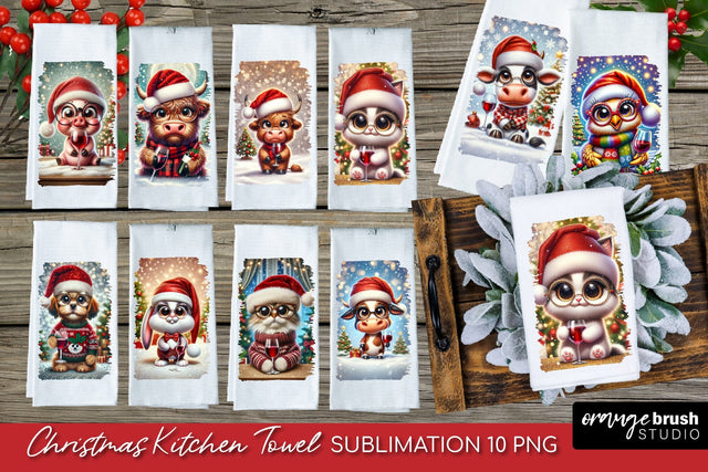 Funny Christmas Animals Kitchen Towel Sublimation Bundle Sublimation OrangeBrushStudio 