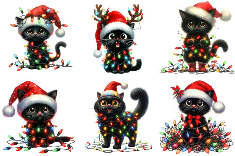 Funny Christmas Black Cat Clipart Bundle Sublimation designartist 