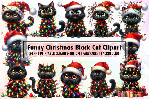 Funny Christmas Black Cat Clipart Bundle Sublimation designartist 