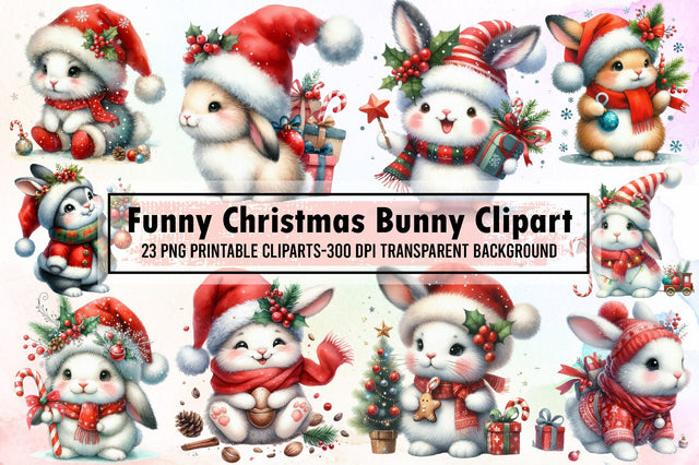 Funny Christmas Bunny Clipart Bundle Sublimation designartist 