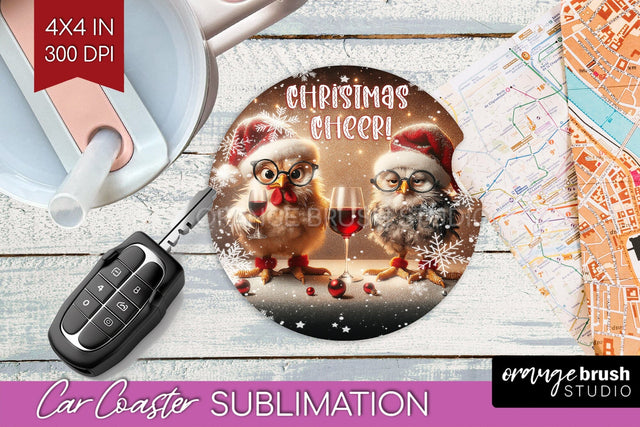 Funny Christmas Car Coaster PNG, Chicken Coaster Sublimatoin Sublimation OrangeBrushStudio 
