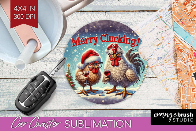 Funny Christmas Car Coaster PNG, Chicken Coaster Sublimatoin Sublimation OrangeBrushStudio 
