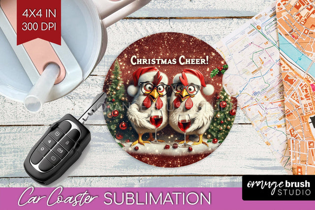 Funny Christmas Car Coaster PNG, Chicken Coaster Sublimatoin Sublimation OrangeBrushStudio 
