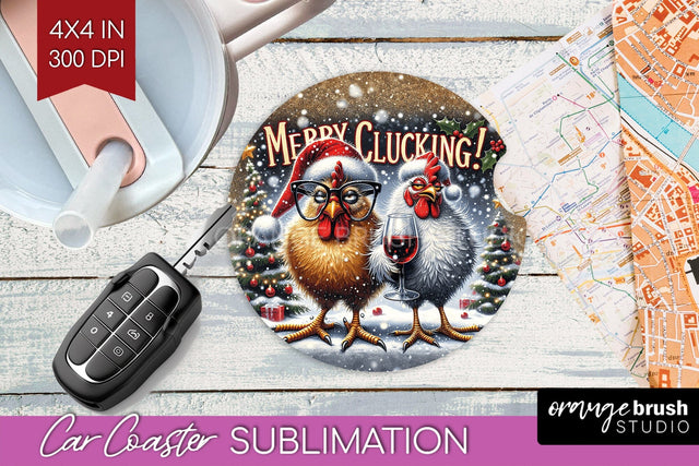 Funny Christmas Car Coaster PNG, Chicken Coaster Sublimatoin Sublimation OrangeBrushStudio 