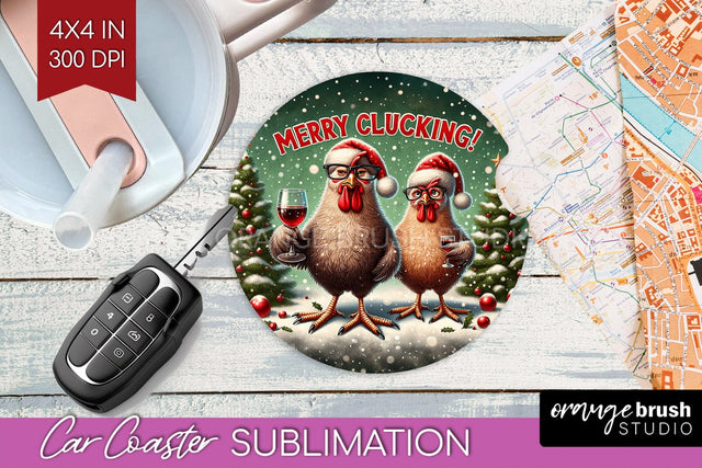 Funny Christmas Car Coaster PNG, Chicken Coaster Sublimatoin Sublimation OrangeBrushStudio 