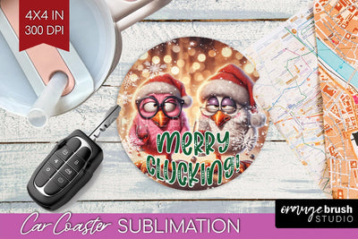 Funny Christmas Car Coaster PNG, Chicken Coaster Sublimatoin Sublimation OrangeBrushStudio 