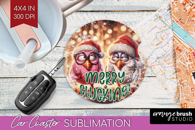 Funny Christmas Car Coaster PNG, Chicken Coaster Sublimatoin Sublimation OrangeBrushStudio 