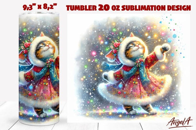 Funny Christmas cat tumbler sublimation, dancing animal Sublimation Angelina Semenova 