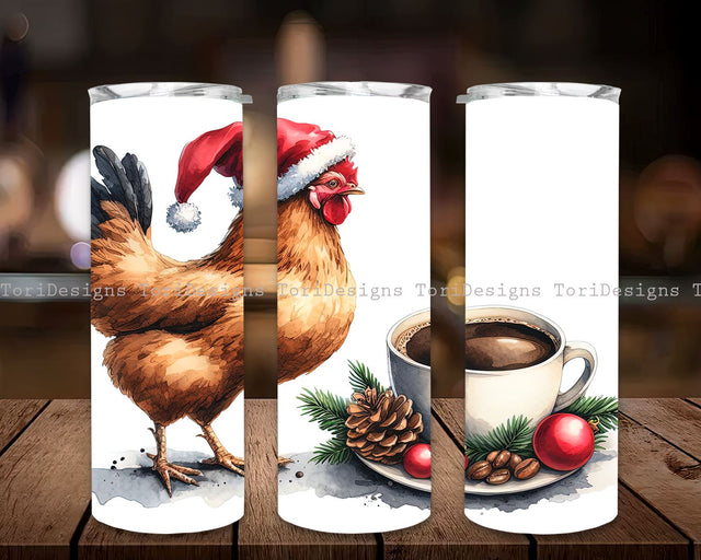 Funny Christmas Chicken and Coffee 20 oz Skinny Tumbler, Chicken Lover Wrap, Christmas Chicken Tumbler, Instant Digital Download PNG, Holiday Tumbler Sublimation ToriDesigns 