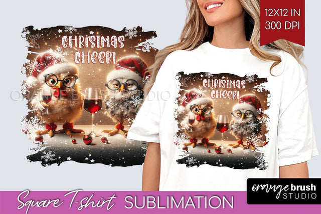 Funny Christmas Chicken Sublimation Square Tshirt Background Sublimation OrangeBrushStudio 