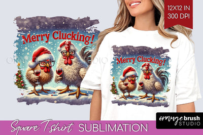 Funny Christmas Chicken Sublimation Square Tshirt Background Sublimation OrangeBrushStudio 