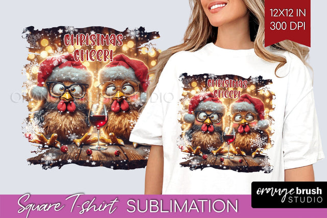 Funny Christmas Chicken Sublimation Square Tshirt Background Sublimation OrangeBrushStudio 