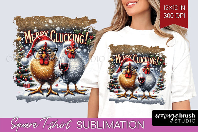 Funny Christmas Chicken Sublimation Square Tshirt Background Sublimation OrangeBrushStudio 