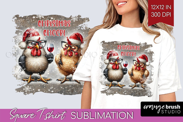 Funny Christmas Chicken Sublimation Square Tshirt Background Sublimation OrangeBrushStudio 